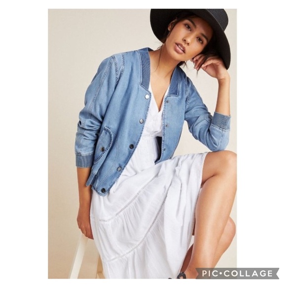 Anthropologie Pilcro Denim Chambray Bomber Jacket Size Small - Picture 13 of 15